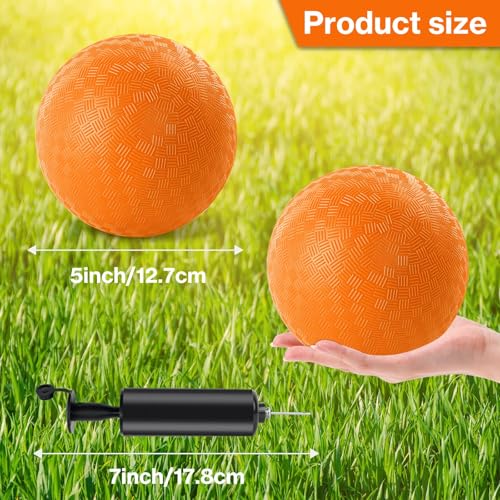 HSLCGF 12 Pack Dodgeballs 5 Inch Playground Ball Kickball Orange Inflatable Rubber Handball Bouncy Dodge Ball with 1 Hand Pump for Outdoors Ball Games Gym Camps Picnic