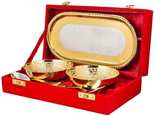 Image of Frizka | German Silver Round Bowl 5 Pieces Set with Gifts Box with Sauf Mishri Mouth freshner