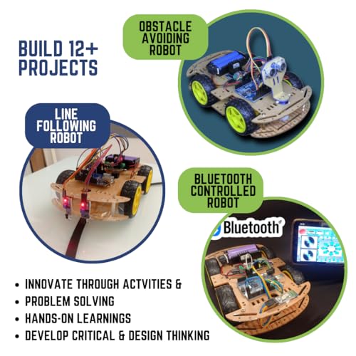 Image of STEM Kit for Kids Ages 10-15 -12+ DIY Projects Including Smart Dustbin, Robot Car, Digital Dice, Educational Robotics Kit with Guide & Video Tutorials - Ideal for Class 6-9, Compatible with Arduino