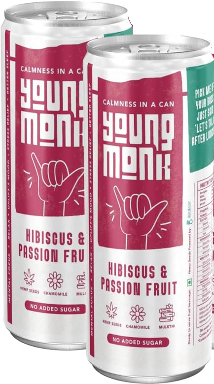 Image of YOUNG MONK Calmness Drink Hibiscus & Passion Fruit Flavour | Ready to Drink Refreshing Beverage | Zero Added Sugar | Floral Hibiscus with Tropical Passion Taste | for Home & Travel (Pack 8)