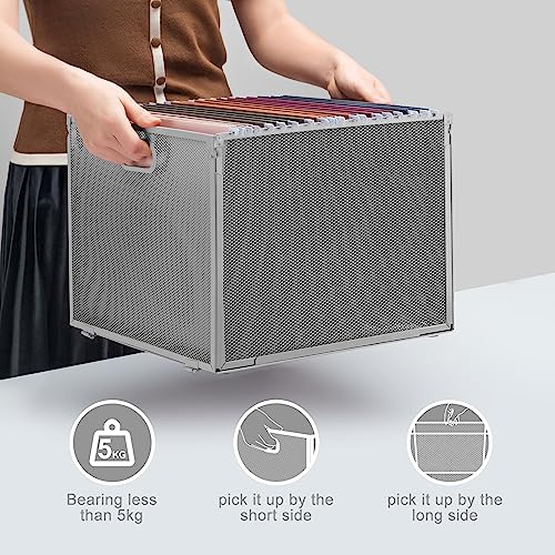 Oterri Hanging File Organizer, Metal File Organizer, Portable Desktop File Organizer for Letter Size Folder, Mesh Hanging File Crate for Office/Home/School,Folders Not Included(Gray-Large, 2 Pack) - Thumbnail 6