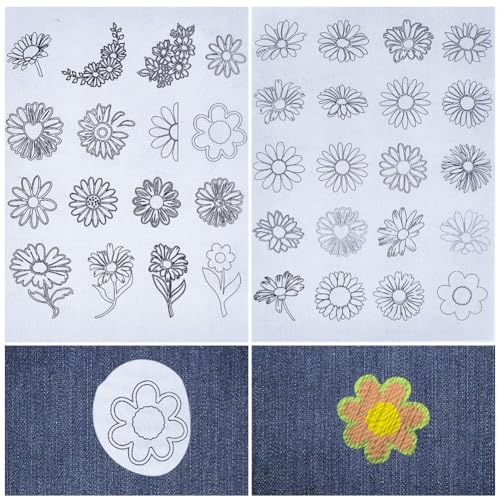 CRASPIRE Daisy Flowers Water Soluble Embroidery Stabilizers Hand Sewing Stick and Stitch Transfers Paper Wash Away Pre-Printed Self Adhesive Patterns for Bags Cloth Sewing Lovers Beginner Needlework