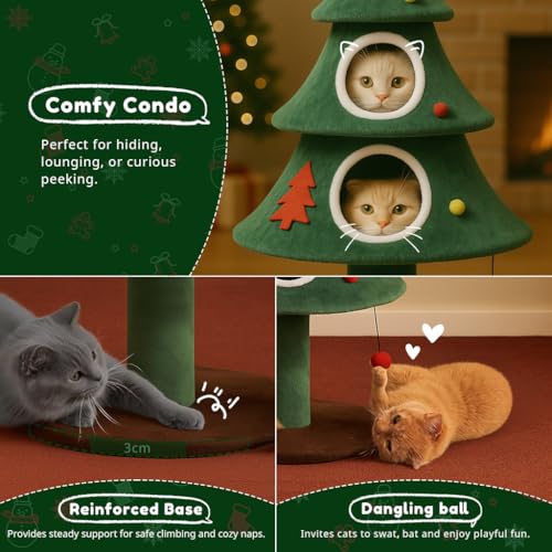 Torre para Gatos en Forma de Árbol de Navidad con 2 Casas Acogedoras miniatura 4