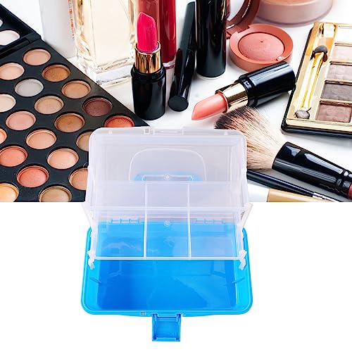 Image of 3 Layer Folding Storage Box, Portable Multipurpose Handled Tool Box Sundries Organizer for Arts, Crafts,Cosmetic, Sewing, Toy (Sky Blue)