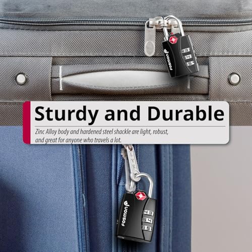 Fosmon Luggage Locks TSA Approved 6 Pack, Suitcase Locks with Open Alert Indicator, 3 Digit Combination Padlock with Alloy Body for Travel, Backpack Zipper Anti Theft, Locker, Gym, Gun Case- Black4