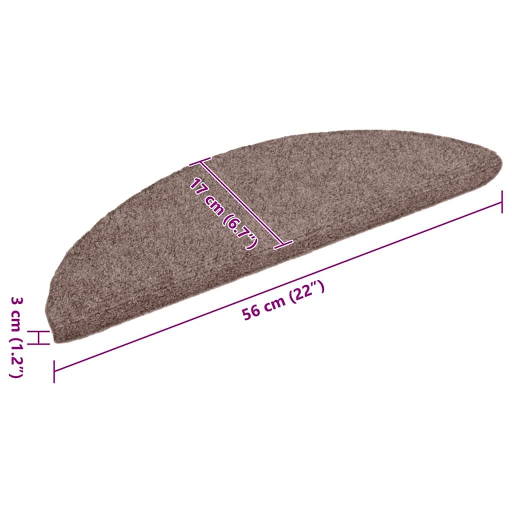 Lot de 5 tapis d'escalier autocollants, 56 x 17 x 3 cm, marron clair, semi-circulaire, en non-tissé aiguilleté, antidérapant et lavable, tapis d'escalier pour bois, avec protection contre les
