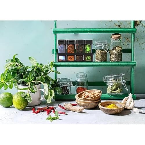 Image of PAXCOO 4Pcs Set Air tight Masala Box Transparent Spice Storage Jar For Kitchen Masala Container With Tray,Easy Flow Spice Multi Storage Container Food-Grade Plastic,Multipurpose,Kitchen(Black)