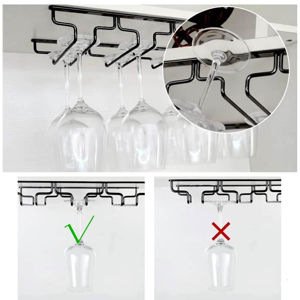 Wijnopslagplank Wijnglasrek onder kast Glaswerk Wijnglashouder Wijnglazen opberghanger Metalen organisator voor kast Keukenbar wandgemonteerde wijnrekken (Color : Black, Size : Five slots