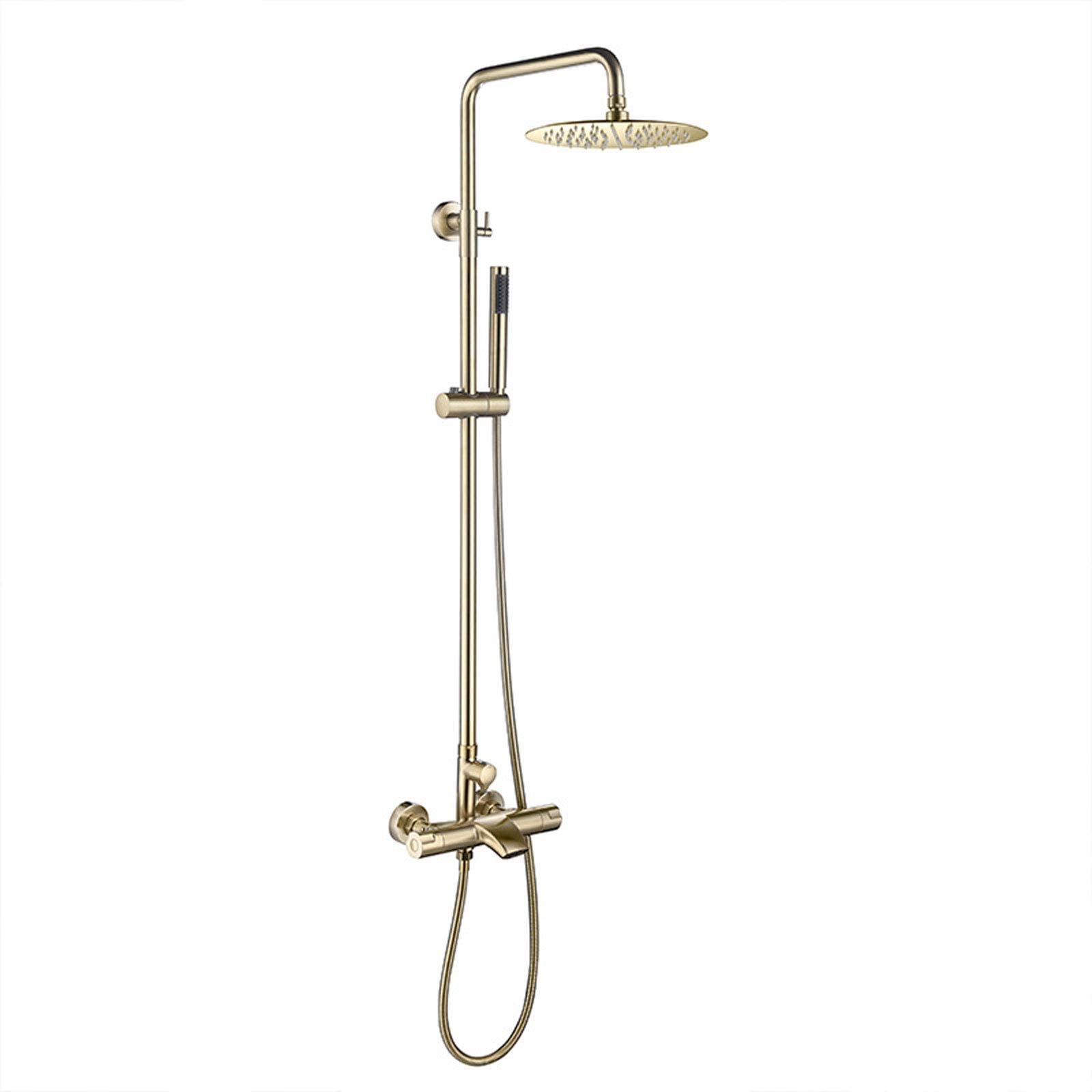 Sjdopulse Golden Thermostatic Shower System Bathroom Brass Shower Set With Overhead Shower Head Tap, Adjustable Height Shower Mixer Set For Hotel Gym Adults
