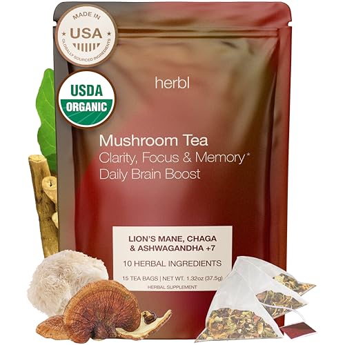 Herbl Organic Mushroom Tea with Ashwagandha, Lion's Mane and Chaga