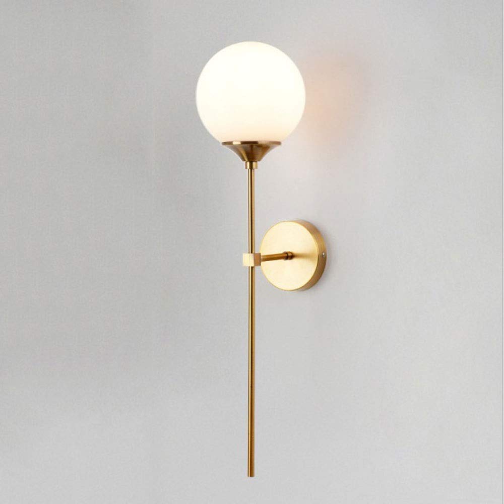 HCZKIUJY Modern Wall Mounted Lamp Metal Sconce, Glass Globe Lampshade Long Arm Gold Wall Lamps Bedside Lights for Bedroom Living Room Hallway Cloakroom Lighting Fixture, E27 Base (Bianco)