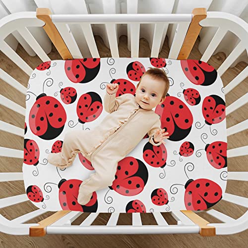 Image of Ladybug Ladybird Crib Sheets Soft Breathable Fitted Baby Playard Sheets Mattress Cover for Girl Boy, 39 inch x 27 inch x 5 inch