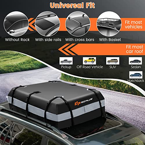 Goplus Rooftop Cargo Carrier, 15 Cubic Feet 100% Waterproof 840D Rooftop Cargo Bag For All Vehicles With/Without Rack, Car Roof Rack Luggage Carrier W/Lock,Non-Slip Mat,6 Door Hooks, 10 Straps For Suv #TOP4