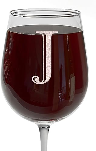 Copa de vino grabada con monograma de 16 onzas (letra J), regalos personalizados de la A-Z para mujeres, regalos de vino personalizados para ella,