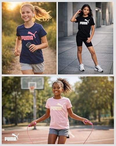 Image of PUMA Girls T-Shirt - Core Logo T-Shirt for Girls - Basic Athletic Crewneck Short Sleeve Tee (7-16)