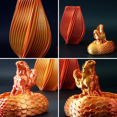 Image of Dual Color Silk PLA Filament 1.75mm Gold Copper 1KG, Shiny High Gloss Finish, Seamless Color Transition, Neatly Wound, Accuracy + /-0.02mm Vacuum Packaging