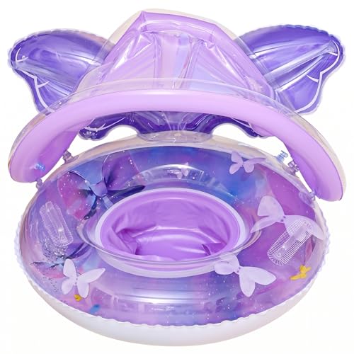 Flotteur piscine bébé avec auvent anti-UV, bouée siège papillon mauve