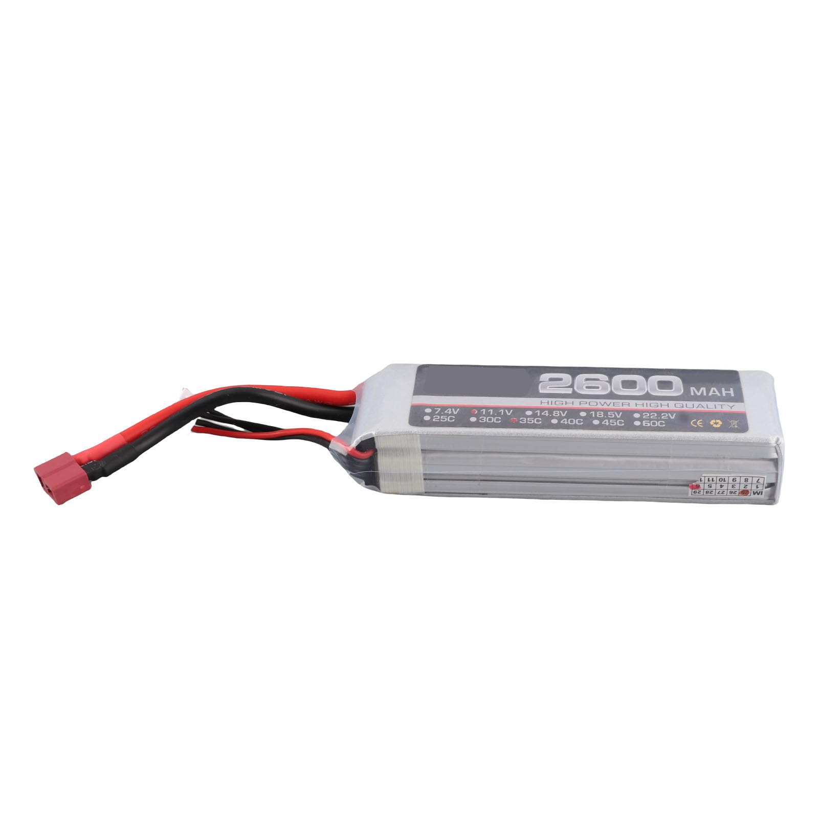 HEEPDD Batteria LiPo da 2600 MAh 11,1 V, capacità Elevata, Ideale per gli Appassionati di Aerei e Droni RC Batteria LiPo da 2600 MAh 11,1 V, Polimeri di Litio, Giocattolo Modello Nan (Spina a T)