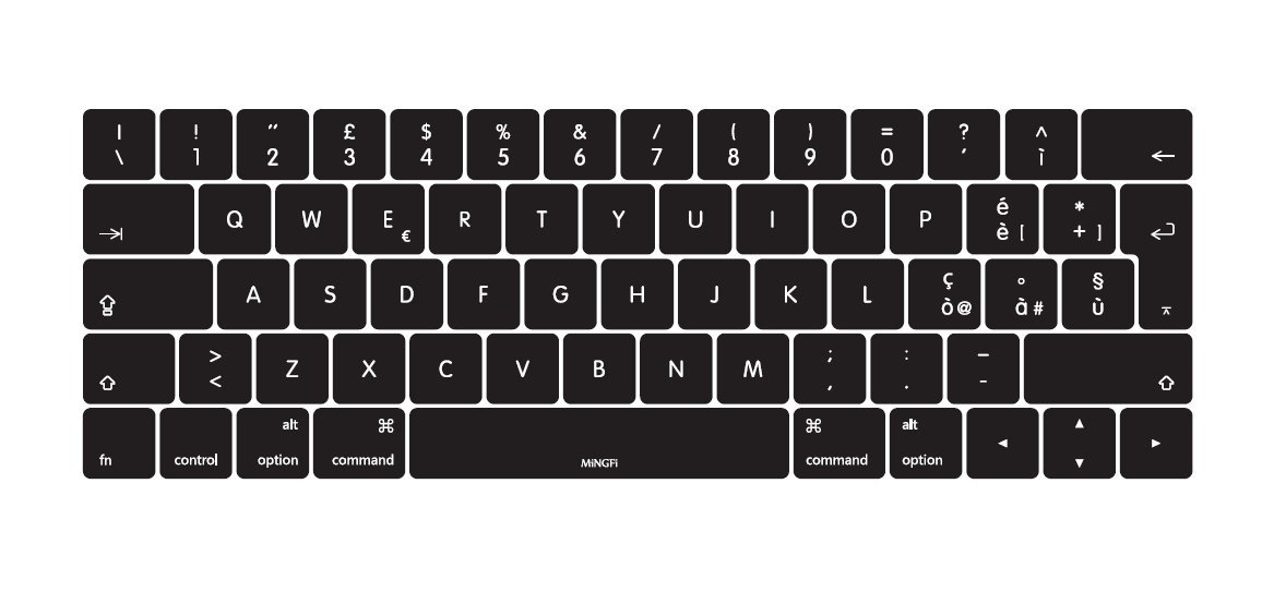 Silicone Italian Keyboard Cover for MacBook Pro 13" A1706/A1989/A2159 (2016–2020), Pro 15" A1707/A1990 (2016–2019) EU/ISO Layout - Black