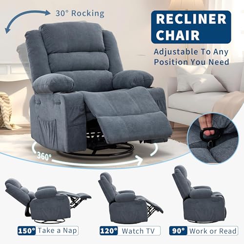Image of Rocking Recliner Chair for Adults 360 Swivel Manual Recliner