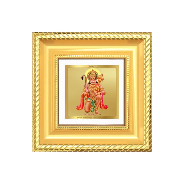 Image of DIVINITI Hanuman 24K Gold Plated Foil Tabletop Photo Frame for Home Decor, Puja Room, Luxury Gifting | DG Frame 015 S1A (10x10 CM)