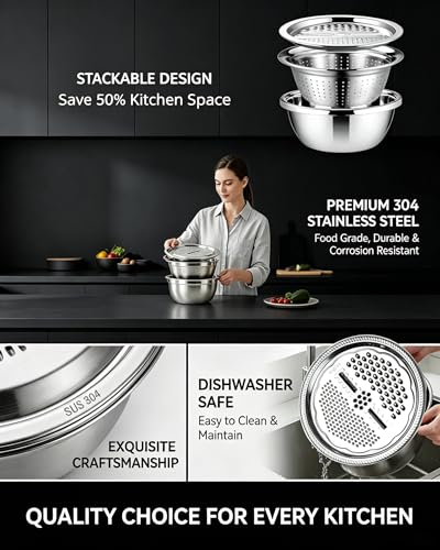 Set de cocina 3 en 1 con tazones de acero inoxidable 304 grueso miniatura 5