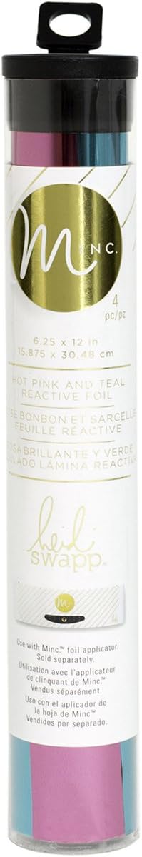 American Crafts 370189 Minc Reactive Foil Combo Pack 6.5 x 12-inch-Teal and Hot Pink, Rose Gold