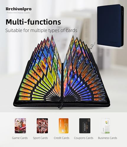 Image of Premium 9 Pocket Card Binder, Holds 360 Cards for MTG TCG Sports Game Cards(Blue,9 Pocket) | Side-loading card binder with zipper and no-ring design. Holds 360 cards in clear pockets.