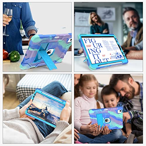 Bentoben Ipad Air 5Th/4Th Generation Case, Ipad Pro 11 Inch Case 2021/2020/2018 With Pencil Holder 3 In 1 Heavy Duty Rugged Shockproof Kickstand Protective Girls Men Boy Case, Camo Blue #TOP4