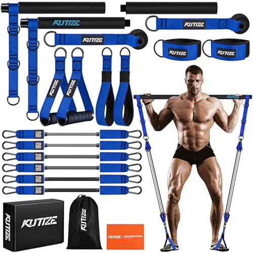 Image of KUTIZE Pilates Bar Kit with Resistance Bands, Heavy Duty Pilates Equipment for Men, Training Bands with Handles for Legs, Hip, Back, Arm, Abs, Chest, Shoulders, Portable Home Gym Workout Equipment