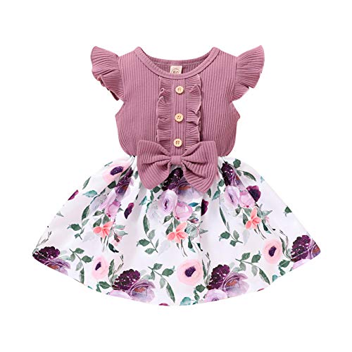Toddler Baby Girl Clothes Summer Dress Ruffle Sleeveless Bow Top Splicing Floral Skirt Baby Girls Sundress Outfits (Purple, 18_Months) Toddler Baby Girl Clothes Summer Dress Ruffle Sleeveless Bow Top Splicing Floral Skirt Baby Girls Sundress Outfits (Purple, 18_Months)