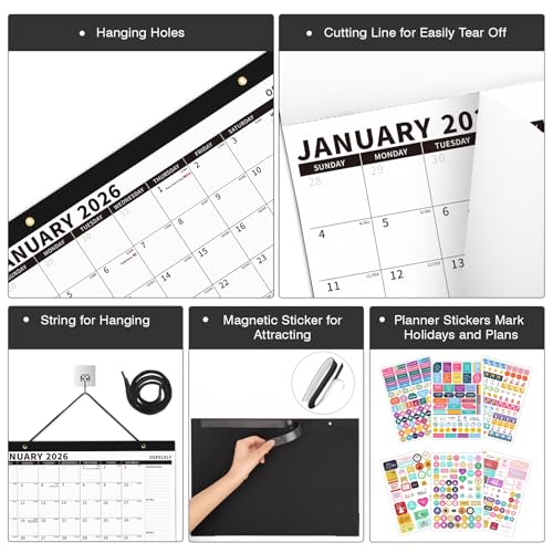 Image of Ospelelf 2026-2027 Calendar Magnetic Desk Wall Desktop Monthly Planner from January 2026 - June 2027 Large To Do Pad with Plastic Cover for Office 17 inch X 12 inch Black