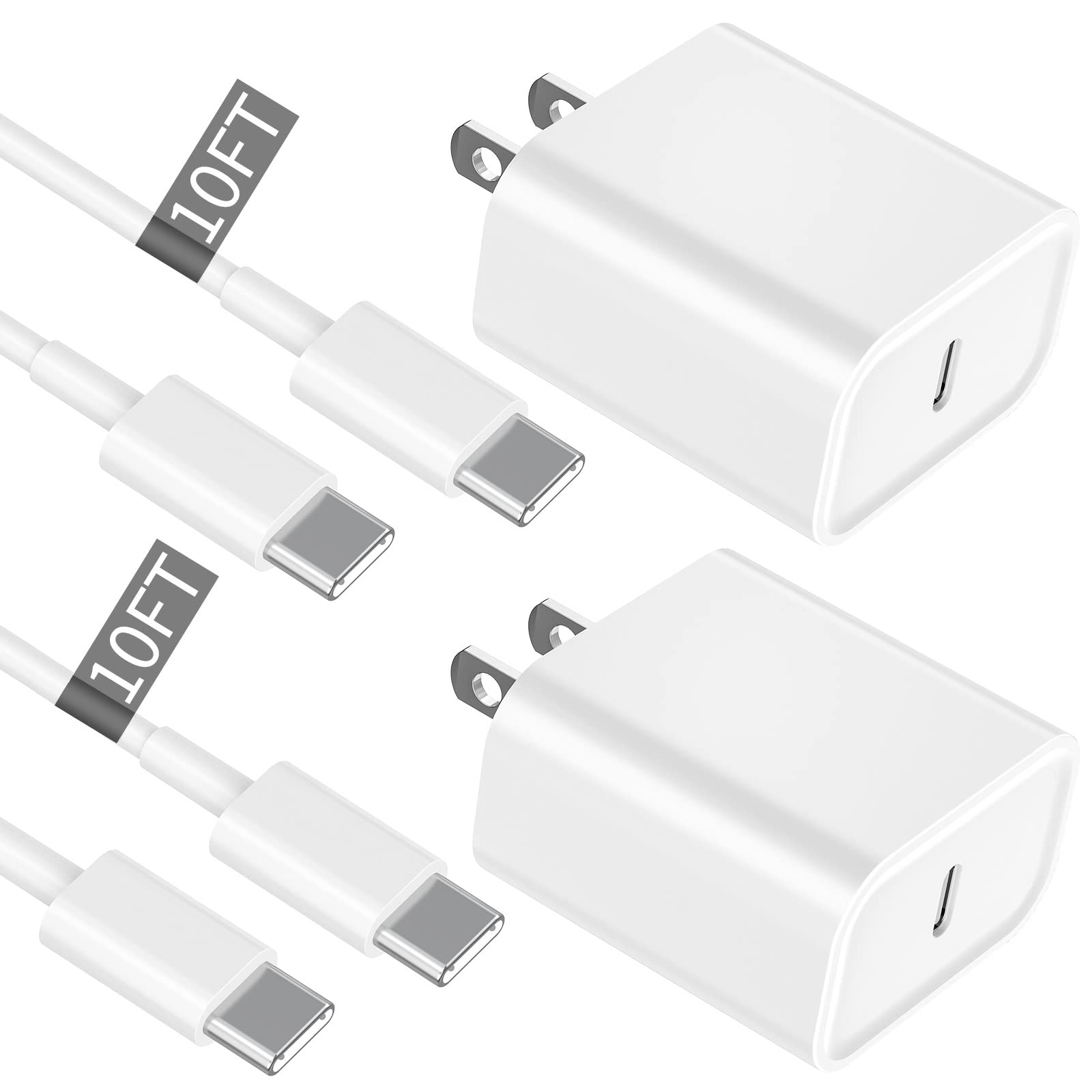 iPad Pro Charger 10FT, 2 Pack [Apple MFi Certified] PD 20W USB C Wall Charger Block with 10FT Long Type C to C Cable Compatible for iPad Mini 6, iPad Air 4, iPad Pro 12.9 2021/2020/2018, iPad Pro 11”