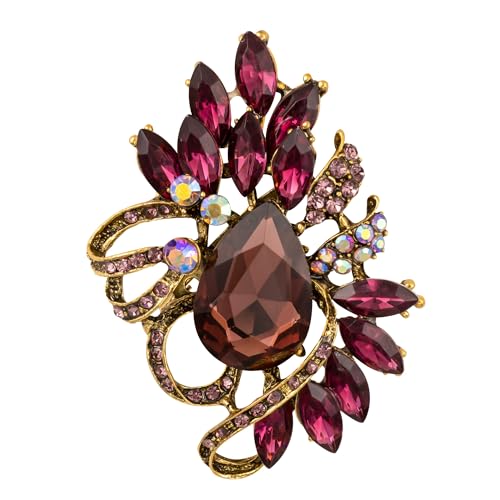 Image of SELOVO Leaf Rhinestone Statement Brooch Pin Dress Jewelry Accessory