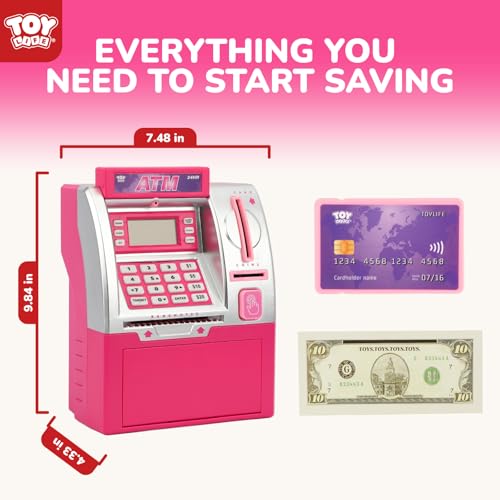 Image of TOY Life Pink Kids ATM Piggy Bank, Money Counter, Ages 5-10