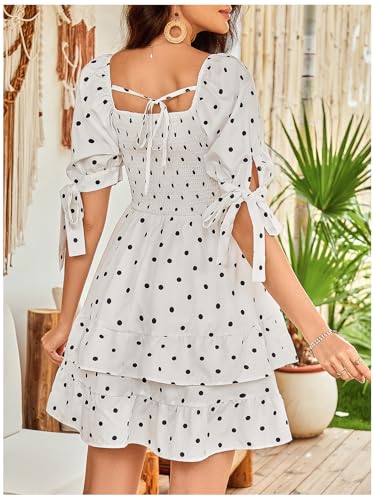 Image of Floerns Women's Floral Print Puff Sleeve Square Neck Tiered Layer Shirred Dresses