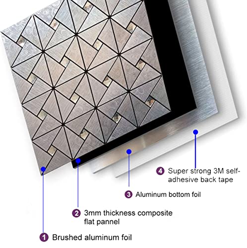 Ymmxge 10-Piece Peel And Stick Metal Triangle Tile, High-End Metal Texture Wall Stickers, Self Adhesive Wall Tiles For Kitchen Backsplash Bathroom Living Room Decoration (Silver Relief, 10) #TOP5