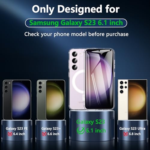 Image of OWKEY for Galaxy S23 Case 6.1'', Magnetic Samsung Galaxy S23 Case for Magsafe with Screen Protector, [Military Grade Protection] Shockproof Phone Cover S23 Case Protective Case for Samsung S23, Clear