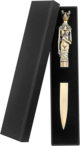 Ruksifg Abrecartas de metal vintage, cortador de sobres, abrecartas de bronce, abridor de correo con caja de regalo (gato, 1 unidad)