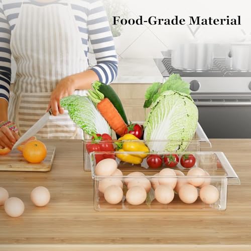 Image of INOVERA (LABEL) Pull Out Fridge Drawer Organizer - Adjustable Storage Container - Removable Bin for Fruits, Vegetables, Food (Transparent)
