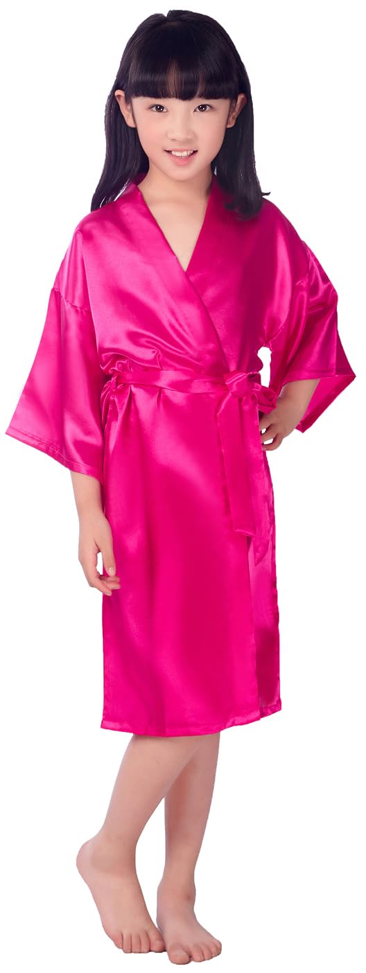 VeiOh Girls Silky Satin Pure Kimono Robes for Wedding Spa Birthday Party Gifts Bathrobe Rose 6