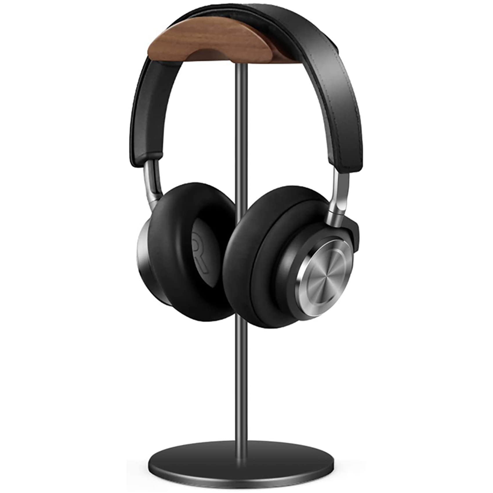 2X Supporto per Cuffie, Supporto per Cuffie nel Legno di Noce E Alluminio, Supporto per Cuffie da nel Noce Naturale con Base Pesante