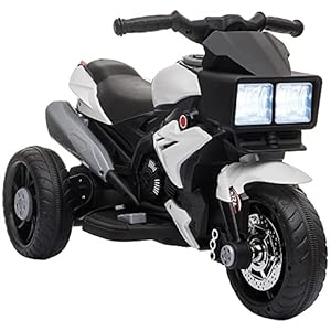 Aosom 6V Kids Motorcycle Toddler Ride-on Toy, High-Traction Battery-Operated Mini Electric Motorbike with Forward/Reverse Switch, Music, Headlights, Horn, White