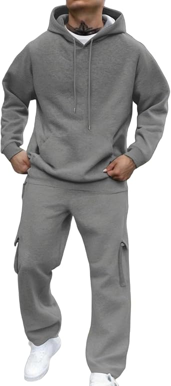 Mens Track Suits 2 Piece Set Fleece Hoodies and Cargo Sweatpants Athletic Tracksuit Casual Winter Jogging Suits
