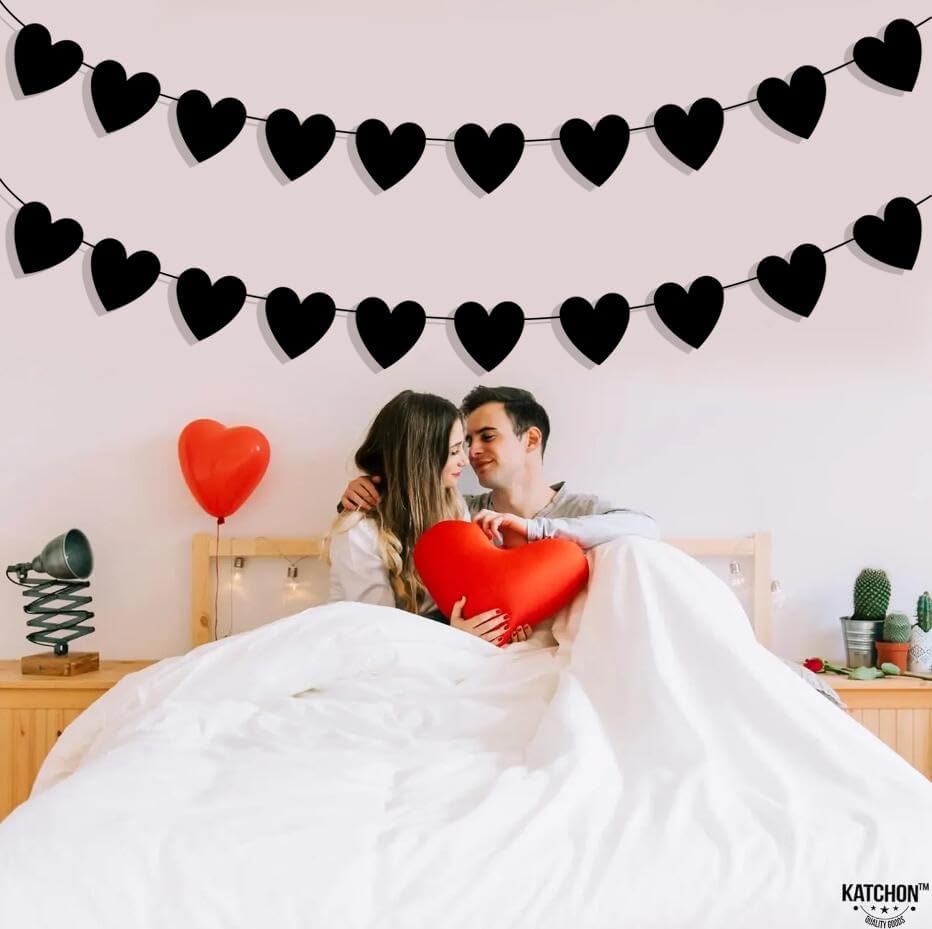 Miniatura 6 de Paquete de 2 guirnaldas de corazón negro, guirnalda gótica, guirnalda gótica, pancarta de San Valentín para fiesta emocional negra, decoración