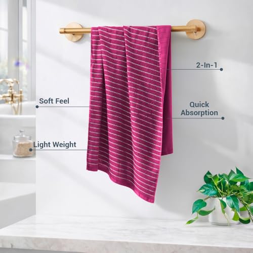 Image of Welspun 2-in-1 Towels for Bath Large Size | 100% Cotton Bath Towel | 250 GSM | High Absorbency & Quick Dry | Soft Feel | Bath Towel for Men & Women | 70 x 150 cm | Dark Red