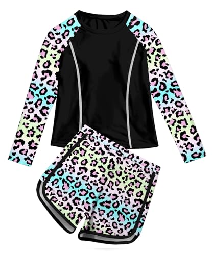 Image of Vogseek Girls Rash Guard Swimsuits 2 Piece Bathing Suit UPF 50+ Summer Swimwear Size 7-12T