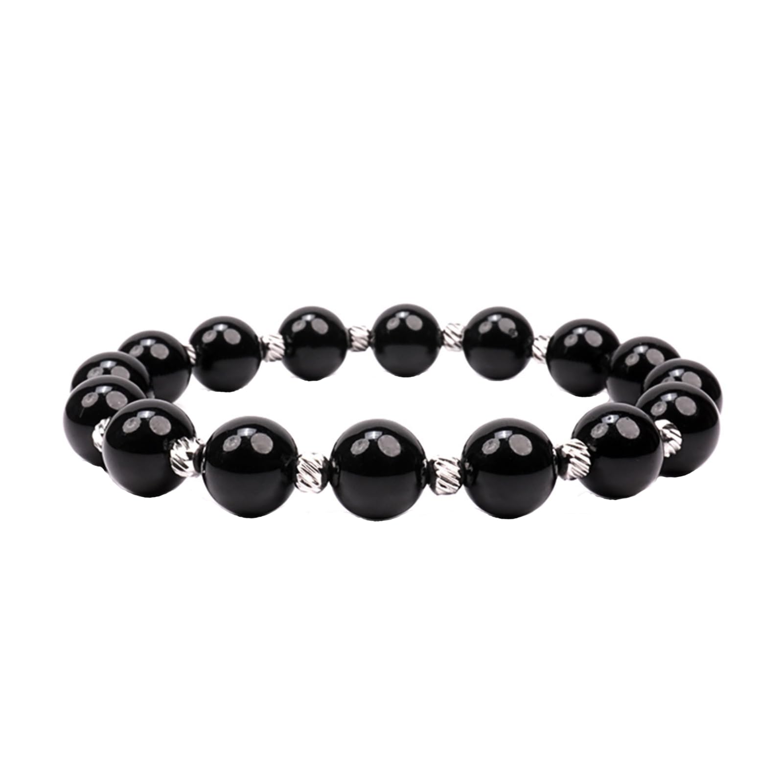 Power Ionics Handmade Beaded Bracelets for Men and Women, Tourmaline, Eye of the Tiger, Obsidian, Lava Stone 10mm Beads and 4mm Stainless Steel, High Elastic 17.5-21cm Size, Mens Beaded Bracelets