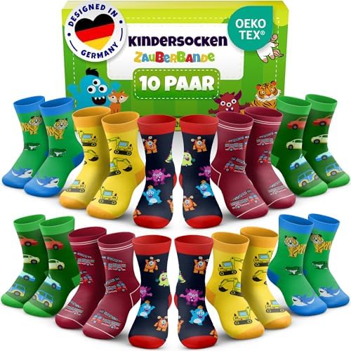 Zauberbande Socken Jungen/Mädchen - 10 Paar - bunte und lustige Kindersocken aus Baumwolle - Sneaker Socken Kinder für Schule, Kindergarten & Sport - OEKO-TEX 100-23-26, 27-30, 31-