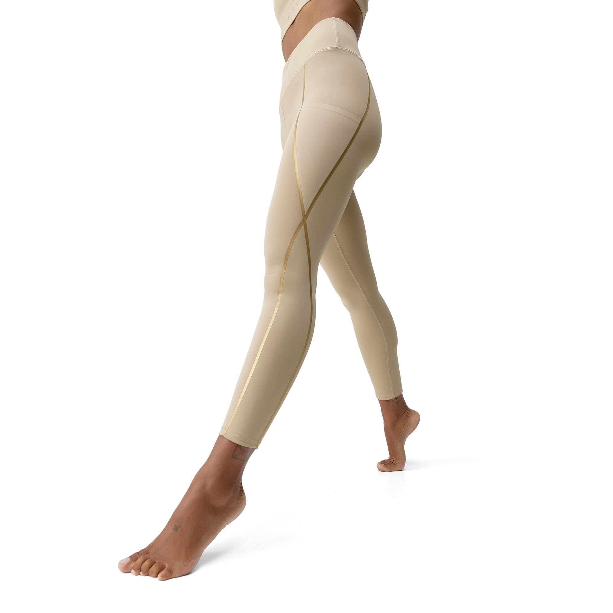 BORN Damskie Legginsy Gold Z Wysokim Stanem, Do Ćwiczeń, Biegania, Treningowe, Sportowe, 7/8, Z Wysokim Stanem
